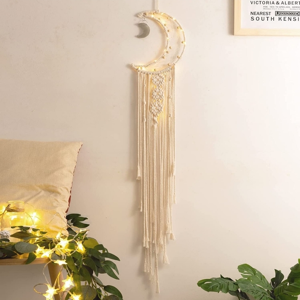 Moon Dream Catchers Wall Decor for Bedroom Boho Home Decor with Light